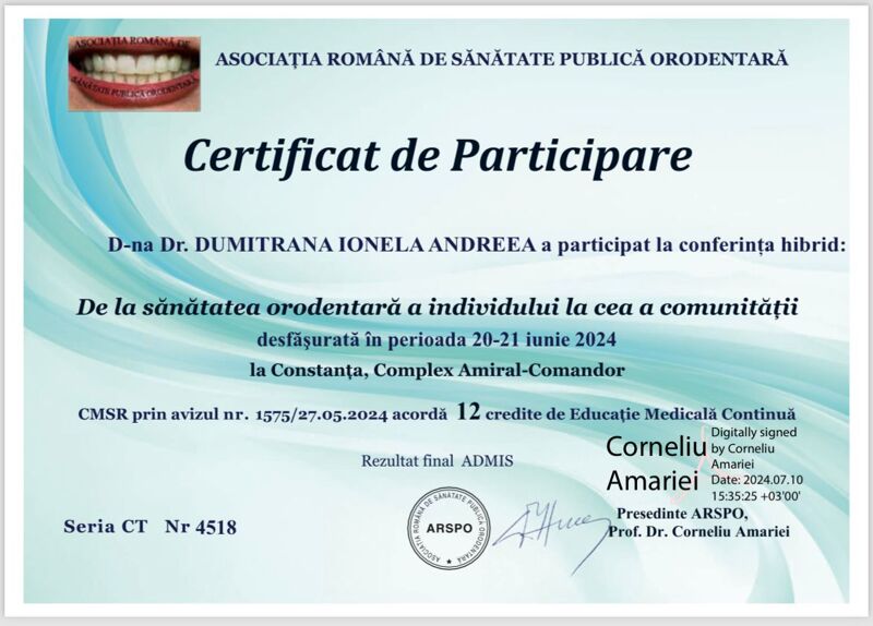 Certificate - Dental occlusion